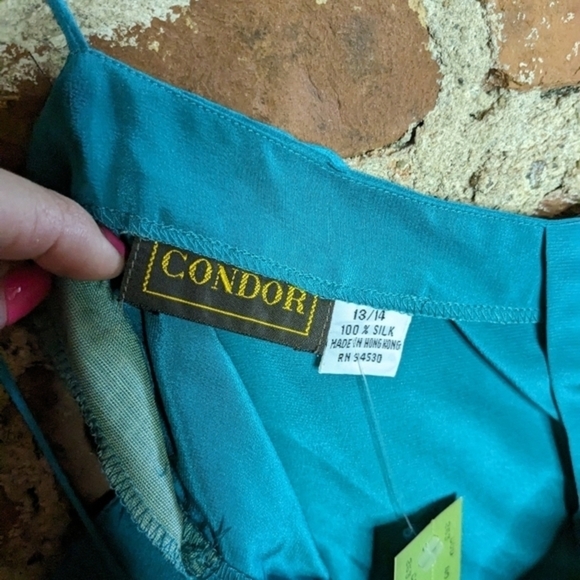 NWT Vintage Condor 100% Silk Teal Spaghetti Strap Tank Top - Picture 6 of 9